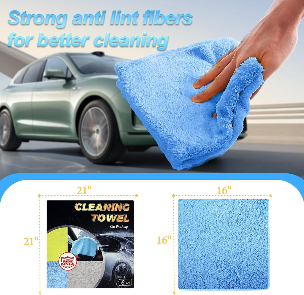 Car Wash Towels,Upgraded 450gsm Ultra-Thick,Micro Fiber Towels for Car and Home Polishing Washing & Detailing,Car Cleaning Interior Microfiber Rags 16"x16"|Blue 6-Pack