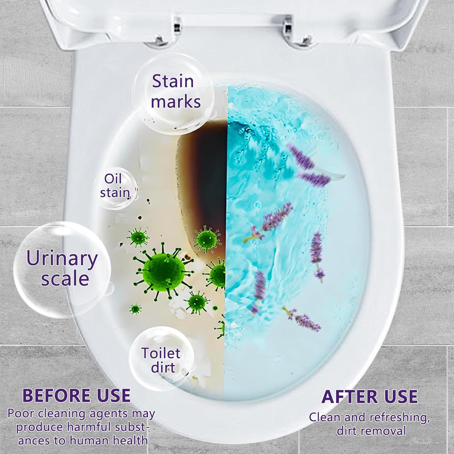 Toilet Bowl Cleaner Powder - Self-Activating Toilet Cleaner for Stubborn Stains & Limescale, Deep Cleaning Foam with Lavender Fragrance, Safe Toilet Cleaning Supplies (4 Packs × 3 oz)