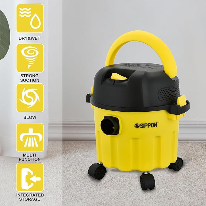 Wet-Dry Vacuum, 3-in-1 Portable Shop Vacuum Cleaner with 2 Peak HP Power Suction, Lightweight Wet Dry Vacuum with Blower & Wall Mount Design for Car, Pet Hair, Hard Floor (Low)