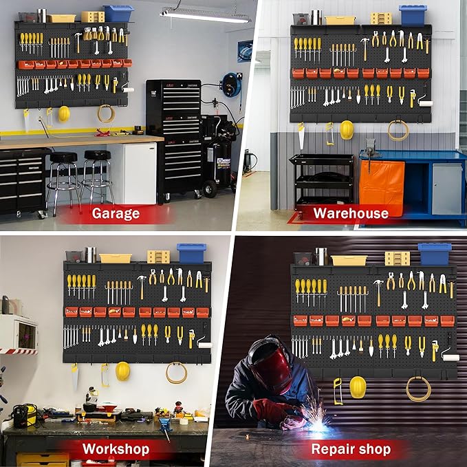 Ultrawall Black Pegboard Wall Organizer, 48X 36 inch for Garage Storage with Hooks, Storage Bins, Tool Panel Organizer, 72pcs
