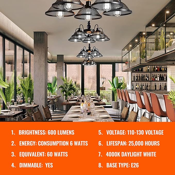 OMED Fishbone Filament LED Edison Bulbs, 60 Watt Equivalent ST64 E26 Dimmable Vintage Light Bulbs, 600Lumen 4000K Daylight White Spiral Old Fashioned Light Bulbs for Dining Room and Island Kitchen