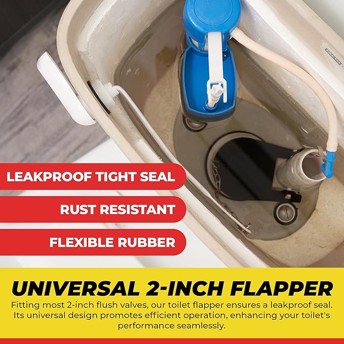 Qualihome Front Mount White Toilet Handle Replacement Kit with 2 Inch Universal Toilet Flapper Replacement Kit and Stainless Steel Toilet Flapper Chain