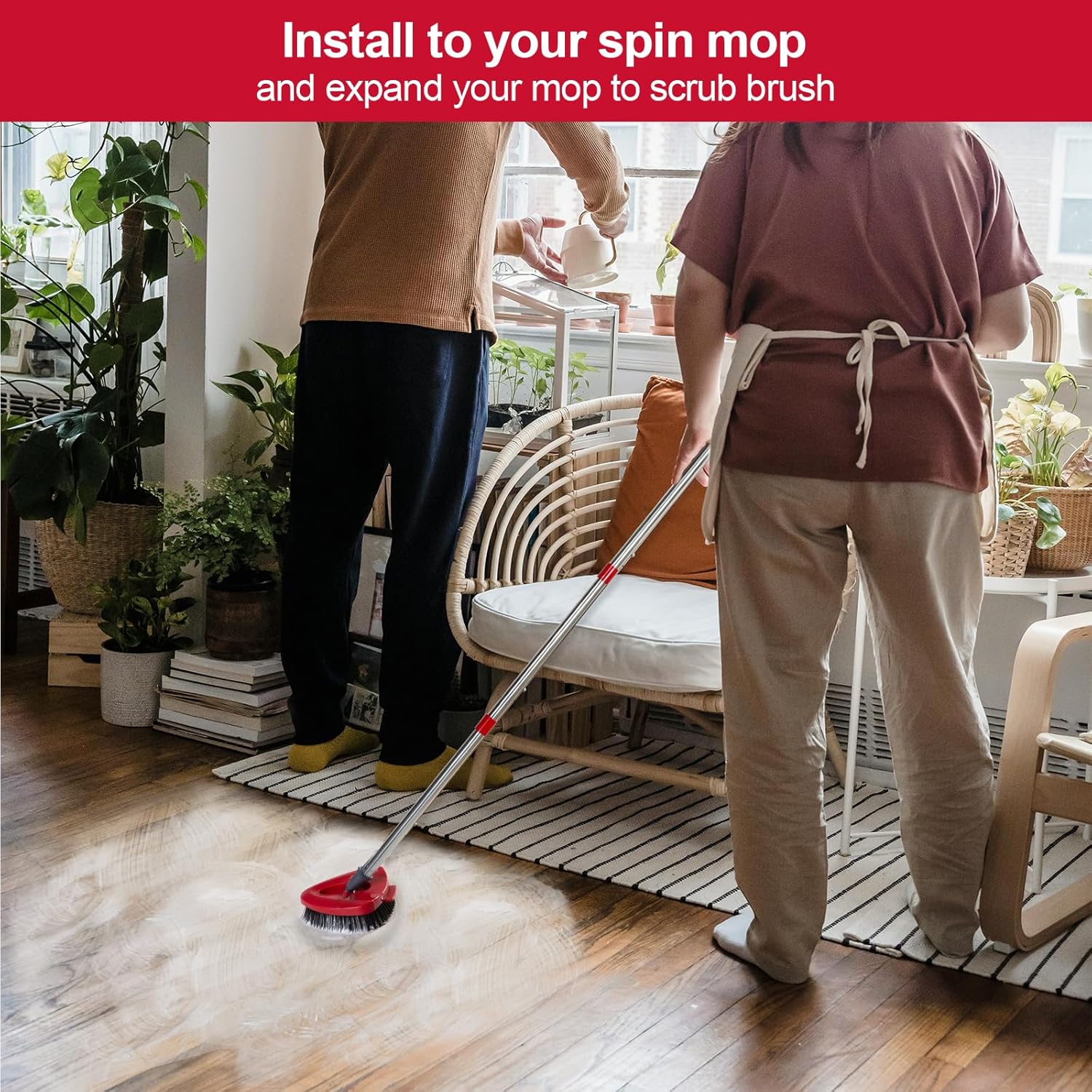 Spin Mop Scrub Brush with Mop Head Base Compatible for O Cedar EasyWring 1-Tank System, Floor Scrubber Mop Head Replacement Cleaning Brush for Bathroom, Kitchen, Tub and Tile, Spin Mop Attachments