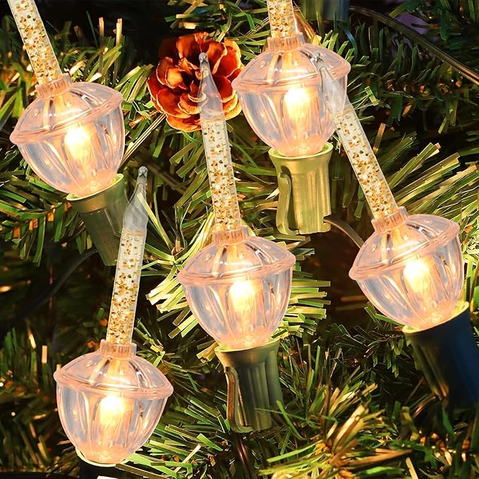 4 Pack Christmas Bubble Light Replacement Bulbs, Clear Vintage Christmas Bubble Light Night Light Bulbs with Gold Glitter Liquid for Home Wall Decorations, E12 Candelabra Base, 5W