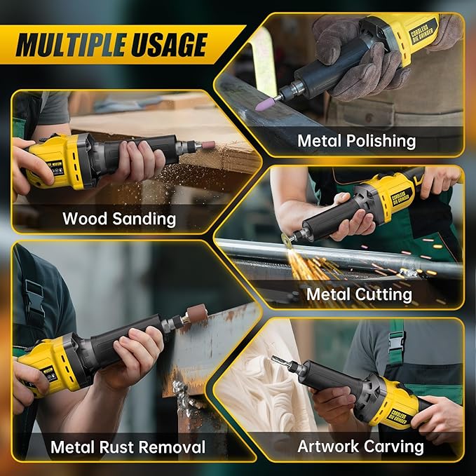Cordless Die Grinder for Dewalt 20V MAX Battery (No Battery), Braking Die Grinder with 6 Variable Speed Up to 26000 RPM, Great for Metal/Wood Grinding, Cut Sanding, Artwork Carving (Tool Only)