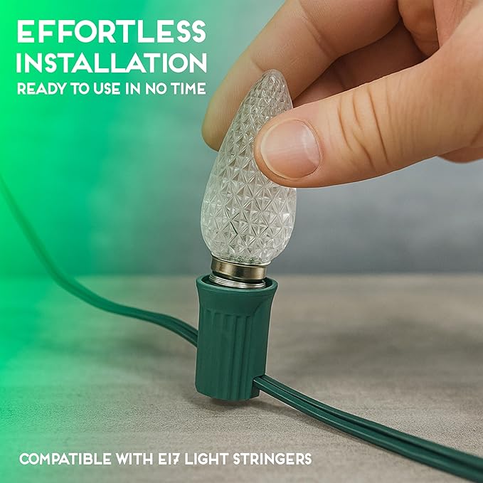 HLO Lighting Set of 500 Green C9 Faceted LED Christmas Light Bulbs for Indoor & Outdoor Use | Durable Replacement Bulbs