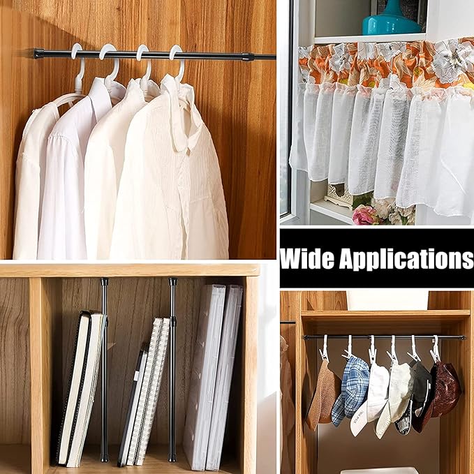 4 Pack Window Security Bars Adjustable Spring Tension Rod Sliding Glass Door Stick for Door with Rubber Tips, 1.3 cm in Diameter, Extends from 15.8-27.6 Inch, Black