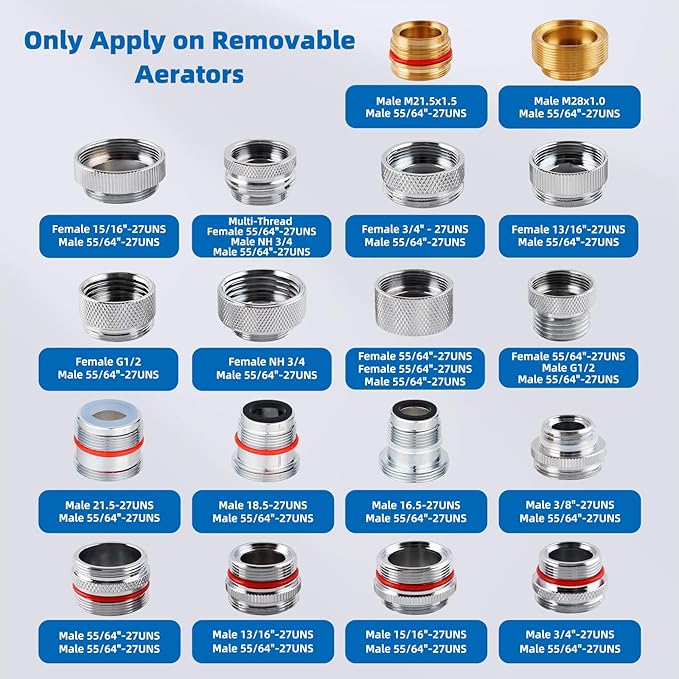 iFealClear 18 Pcs Brass Faucet Adapter Kit, Kitchen Sink Aerator Adapters with 4 Pcs Removal Wrench Tools, Male Female Connectors for Faucet with Removable Aerators to Water Filter, Garden Hose, Rv