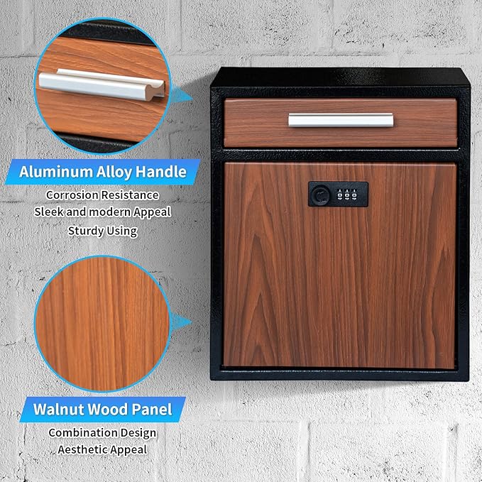 Combination Lock Wall-Mount Mailbox, Wood Vintage Metal Mailboxes for Outside, Security Drop Box with Lock, Large Capacity Mounted Mailbox, Heavy Duty Thickened Mailbox