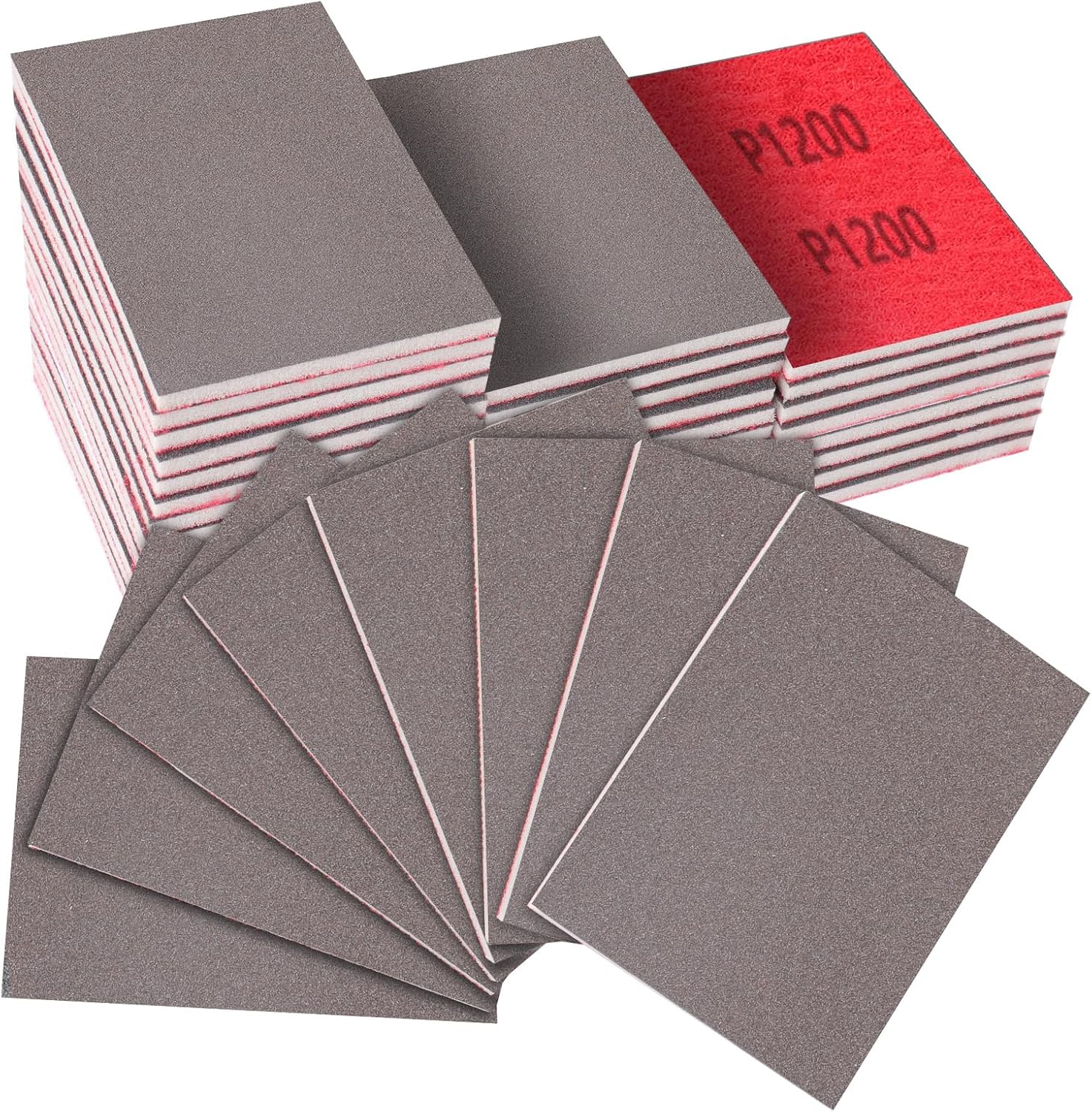 32-Pack 3x4 Inch 1200 Grit Hook & Loop Sanding Sponges - Wet/Dry Foam Pads for Fine-Grade Surface Finishing on Wood, Metal & Automotive