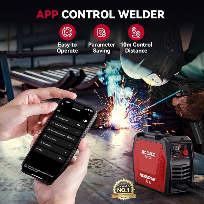 ARCCAPTAIN iControl ARC205 Pro Stick Welder, [APP Control] 205Amp ARC/Lift TIG Welding Machine, Large LED Display, IGBT Inverter 120V/240V MMA Welder with Hot Start, Arc force, and Anti-Stick