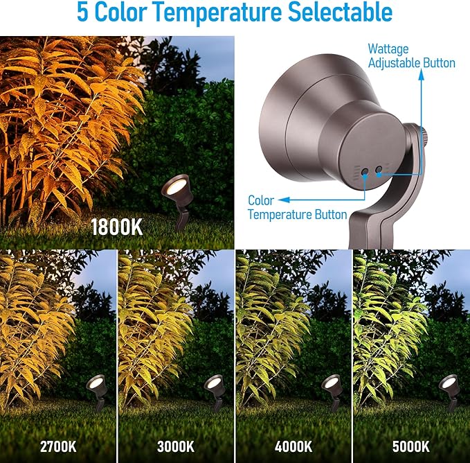 LEONLITE 12W/7.3W/3.7W Dimmable 5CCT LED Low Voltage Landscape Lights, Wall Wash Landscape Lighting Outdoor, 12V Landscape Spotlight, ETL, Aluminum, IP65 Waterproof, Pack of 4