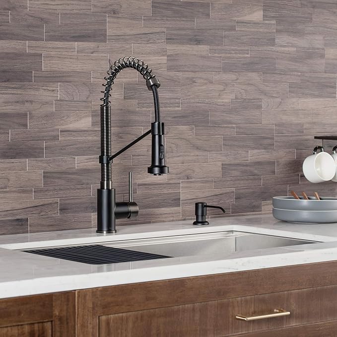 KRAUS Bolden Commercial Style 2-Function Single Handle Pull Down Kitchen Faucet in Matte Black/Black Stainless, KPF-1610MBSB (Pack of 1)