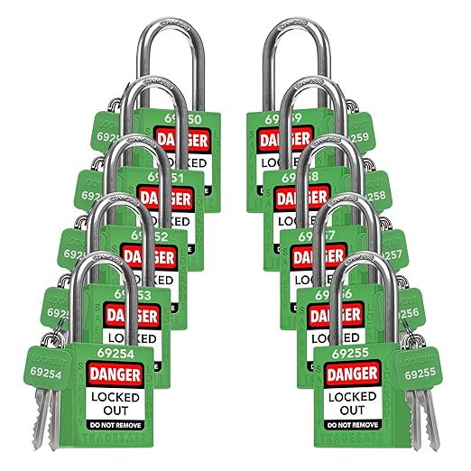 TRADESAFE Lockout Tagout Locks Set - 10 Green Lockout Locks Keyed Different, 2 Keys Per Loto Lock, OSHA Compliant Lock Out Tag Out Padlocks for Electrical Lockout Tag Out Kits