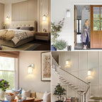 Set of 2 Wall Sconces for Bathroom, Modern Vanity Light Fixtures, Nickle Wall Mount Lighting Lanterns, Farmhouse Wall Lights with Double Clear Glass Shade for Bedroom Living Room Mirror Hallway