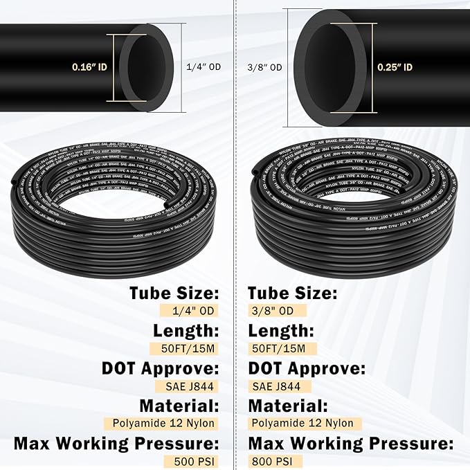 CheeMuii 72 PCS Brass DOT Air Line Fittings with 50FT 1/4" and 50FT 3/8" DOT Air Line Kit Push Lock Air Fitting Quick Connect & NPT Thread Fittings with Pneumatic Tubing