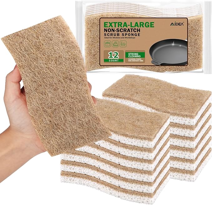 AIDEA XL Sponges Kitchen, 12Count, Non-Scratch Dish Sponges, Large Natural Sponge for Non Stick Cookware, Cellulose Cleaning Sponge for Dishes, Bathroom, Household