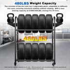 Tire Rack, 59 x 57 x 20 Inches Garage Tire Storage Stand with Storage Tray 218KG/480LBS Capacity, 2 Storage Shelf & 4 Swivel Casters Rolling Tire Storage Rack, Black