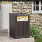 Package Delivery Box for Porch with Sign,48 Gallon Outdoor Storage with Lockable Secure, Large Double Wall Resin Outdoor Package Delivery and Waterproof