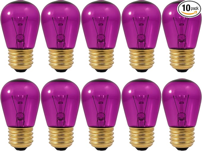 OHLECTRIC Purple Night Light Bulbs (10-Pack) 11-Watt S14 Sign Bulb, Decorative Light Bulbs, E26 Medium Base, Colorful Bulbs, Dimmable, Sign Replacement Lamp for Indoor & Outdoor Use. Avg Hours 5000