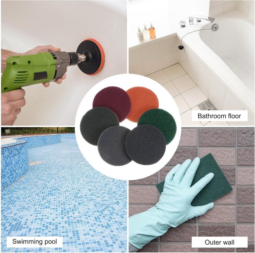 HARFINGTON 8pcs Drill Power Brush 4 Inch Tile Scrubber Scouring Pads 320-400 Grit for Bathroom Kitchen Household Cleaning