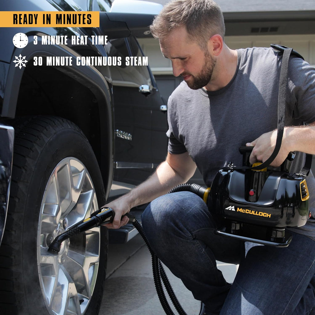 McCulloch MC1270 Portable Power Steam Cleaner, 30 Minute Runtime, 16 Accessories: Mop Head, Brushes, & More - Built for Home, Tile, Grout, Carpet, Furniture, & Personal Car Detailing