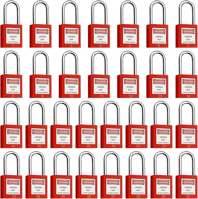SAFBY Lockout Tagout Locks, Safety Padlock, Keyed Differently Loto Safety Padlocks for Lock Out Tag Out Kits Station (Red 1-30)