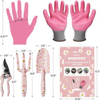 WORKPRO Aluminum Garden Tool Set, 4PCS Heavy Duty Gardening Tools with Box Include Trowel, Rake, Pruner, Gloves, Pink, Garden Gifts-Pink Ribbon