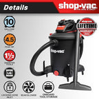 Shop-Vac 5761011 10 Gallon Wet/Dry Shop Vacuum, 4.5 Peak HP, 1.5 Inch Diameter x 7 Foot Hose, 20 Foot Cord, Ideal for Home, Garage, and Workshop Cleaning