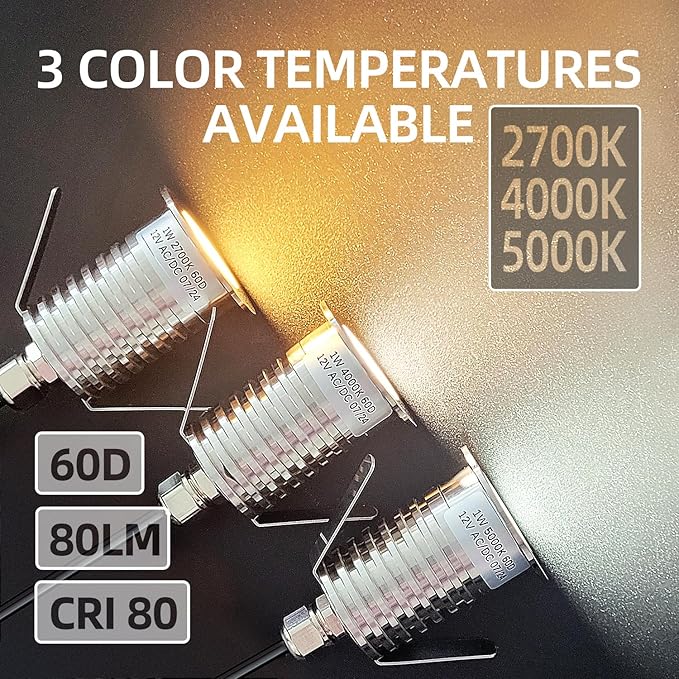 Low Voltage Deck Light 6-Pack, 1W 2700K 80 Lumens 12V Landscape Lighting, Recessed LED Outdoor Step Stair Lights, Full 304 Stainless Steel Deck Lighting Wired for Outside Yard (SG07, 6-Pack 2700K)