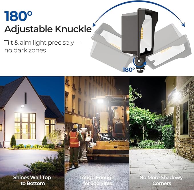 CINOTON 55W LED Flood Light 3CCT (3000K/4000K/5000K), 7700LM Dusk-to-Dawn Photocell Outdoor Security Lighting, 120V IP65 Aluminum Wall Pack for Porch/Barn, 180° Knuckle Mount, 2 Modes, ETL, 1 Pack