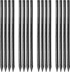 16 inches Ground Rebar Stakes (16 pcs) Heavy Duty Metal Spikes for Concrete Timber Garden Plant, Long Straight Steel Stakes for Tent, 3/8" Thickness Ground Anchors with Chisel Point End, Black