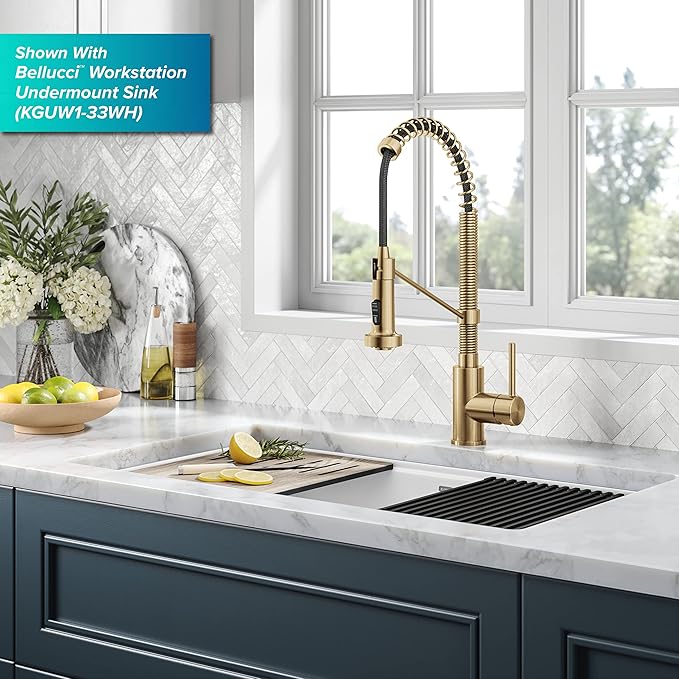 KRAUS Bolden Touchless Sensor Commercial Style 2-Function Single Handle Pull Down Kitchen Faucet in Spot-Free Brushed Brass, KSF-1610BB
