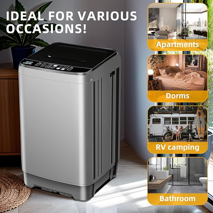 Portable Washing Machine 2.3 Cu. Ft. Full-Automatic Compact Washer Machine for Apartment, 10 Wash Program Small Portable Washer for Dorm, Apartment, RV, Home, Silver