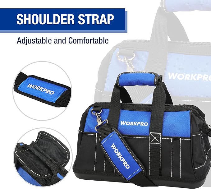 WORKPRO 16-inch Wide Mouth Tool Bag with Water Proof Molded Base