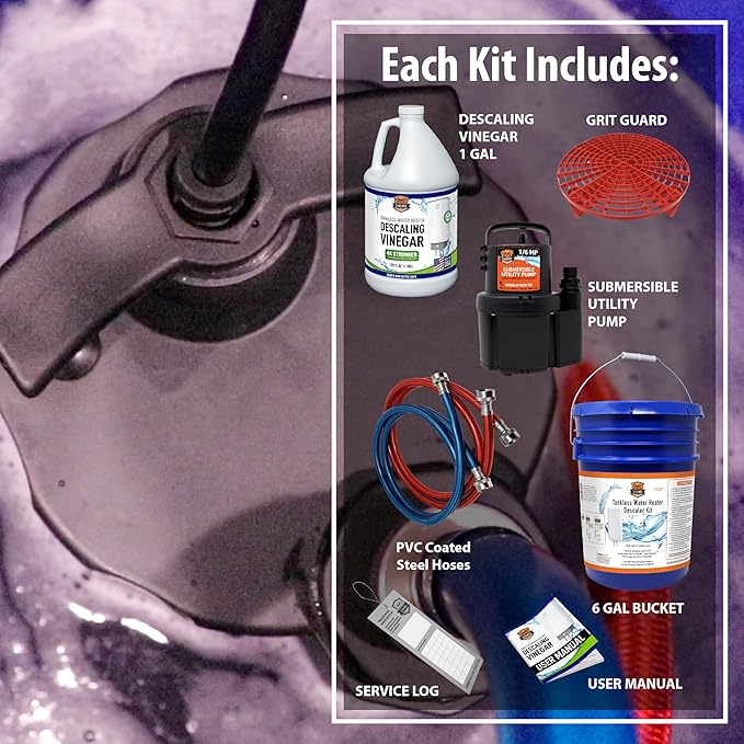 Chromex Tankless Water Heater Flush Kit with Concentrated Vinegar, Dilutes to 4 Gallons and 1/6HP Extra Strength Pump