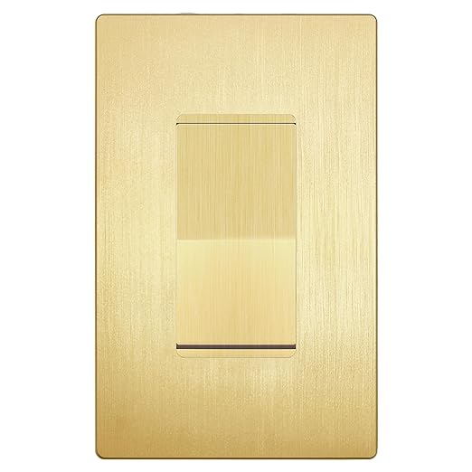 LIDER Brushed Gold Minimalist Decorator Switch with Screwless Wall Plate, Frameless Wall Light Switch, On/Off Rocker Switch, 3-Way or Single Pole, Residential Grade, UL Listed, 3 Wire, 15A 120-277VAC