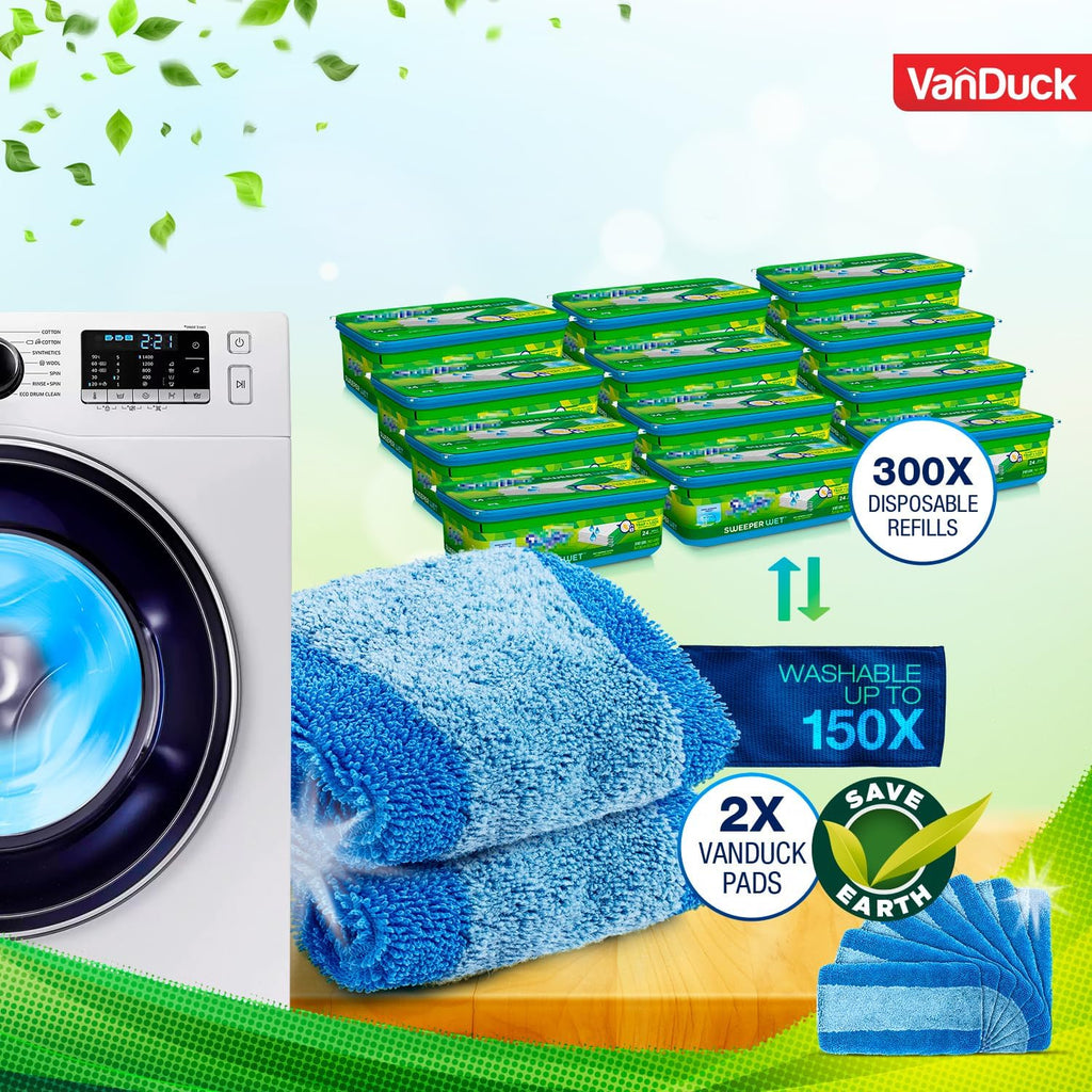 VanDuck Reusable Pet Heavy Duty Mop Pads Compatible with Swiffer Sweeper (2-Pack) - Washable Microfiber Mop Pads for Wet & Dry Use - All Purpose Floor Mopping and Cleaning Product