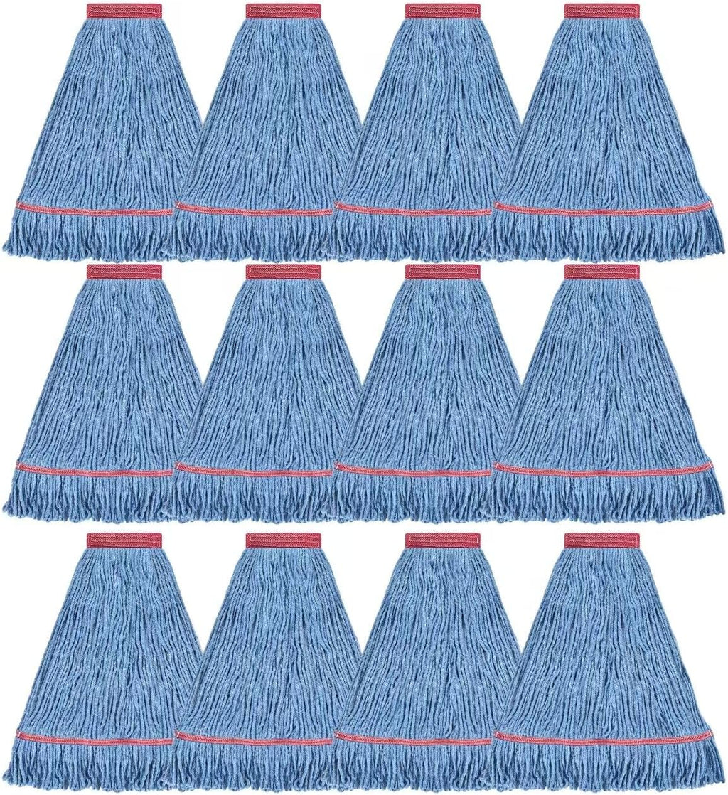 Matthew Cleaning 20oz Heavy Duty Mop Head Commercial Replacement for General and Floor Cleaning , Wet Industrial Blue Cotton Looped End String Head Refill (Case of 12) Blue