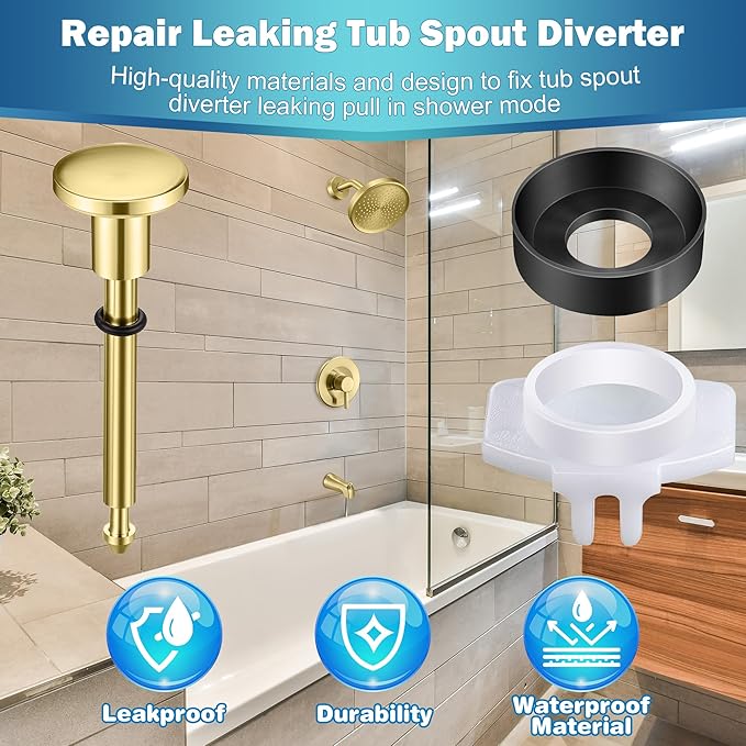 Enhon 2 Set Tub Spout Diverter Repair Kit, Includes 2 x Diverter Valve Stems, 2 x Cup Seals and Gates, Bathroom Shower Bathtub Leaky Faucet Repair Replacement Parts (Polished Brass,Classic)