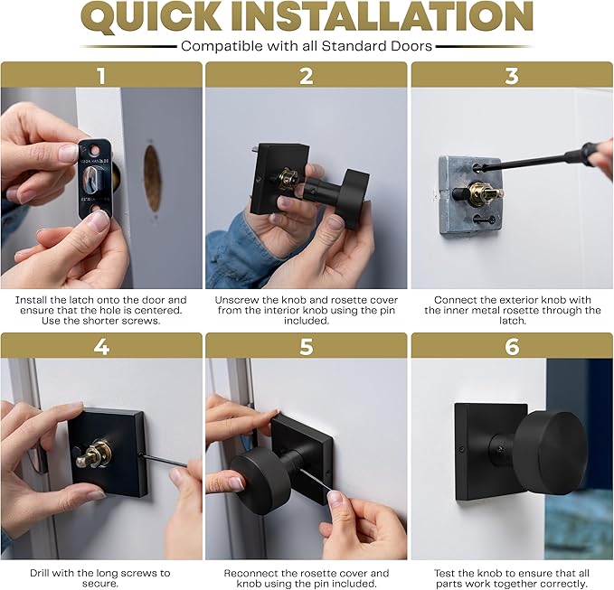 Mega Handles SUANA Privacy Door Knob for Hallway, Closet and Bathroom, Reversible Heavy Duty Design Door Knobs, Fits All Standard Door Sizes Screws Included - Matte Black (1 Pack)