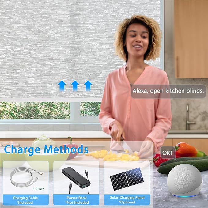 Motorized Blinds with Remote Cordless Automatic Motorized Shades Custom Blinds for Windows Smart Curtains Compatible with Alexa Google Home(Light Filtering Jacquard Grey,W41 x H72in)