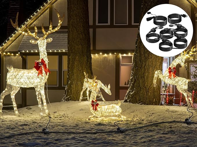 50Ft Outdoor Extension Cord - Evenly Spaced 6 Outlets Plugs with Safety Cover, 16/3 SJTW Weatherproof Multi Outlet Extension Cord for Landscape, Halloween, Holiday Decor, ETL Listed (Black)