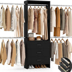 Aheaplus Closet System With 3 Wooden Drawers, Walk-in Wardrobe Organizer, Clothes Rack With 4 Hanging Rods, Garment Rack, -4R, Black