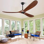 52" Ceiling Fans Without Lights, Solid Wood Ceiling Fan with Remote Control and DC Motor, Ceiling Fan no Light with 3 Blades, Indoor Outdoor Ceiling Fans for Patios, Bedroom- Dark Walnut