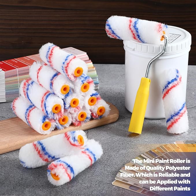 Leumoi 500 Pcs 4 Inch Paint Roller Mini Rollers Covers 1/2" Nap Microfiber Roll Covers Bulk, Small Home Repair Tools Refills House Painting Supplies Household for DIY(Red Blue)