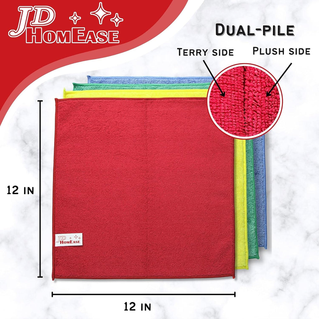Microfiber Cleaning Cloths,12 Pack, 12"x12", All-Purpose, Softer, Highly Absorbent, Lint-Free, Reusable, Washable Pro Towel 4 Colors for House, Kitchen, Bathroom, Car, Office