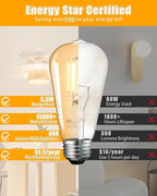 MASTERY MART Dimmable Vintage E26 LED Light Bulb, 2200K Warm White, 5.5W 60W Equivalent, Glass ST19 Edison Style, 400LM Decorative Filament Bulb, UL, Energy Star, 16 Pack