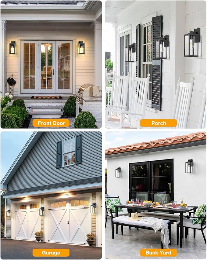 VIANIS Large Outdoor Light Fixtures Wall Mount, Black Dusk to Dawn Outside Porch Lighting, Modern Exterior Wall Sconce Lantern for Front Door, Anti-Rust Waterproof Coach Lights for Garage, Patio