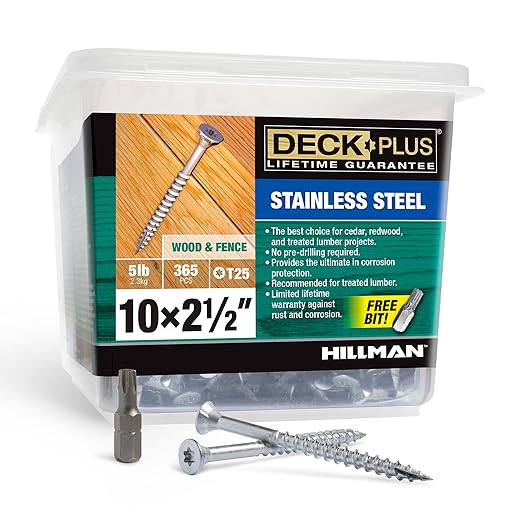 Deck Plus 2-1/2 Inch Epoxy Coated Exterior Wood and Fence Screws #10 x 2-1/2" Torx/Star Drive Included Coarse Thread, Outdoor Rust Resistant Decking Screw, Silver, 5lb Box, 365 Pieces | 48465